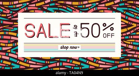 Bright Patterned Tribal Abstract Sale Promotion Horizontal Banner. Social Media Ads Graphics. Abstract Zebra Animal Skin. Special Offer. Stock Vector
