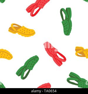 Vector seamless pattern beach shoes. Rubber Slippers for swimming in the sea. Summer Slippers sandals clogs. Stock Vector