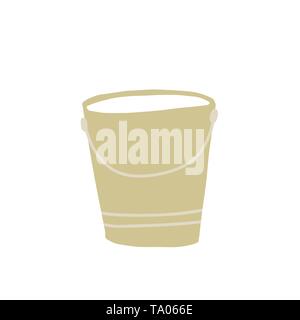 Vector illustration of gray bucket isolated on white background. Hand draw Doodle style. Garden bucket. Stock Vector