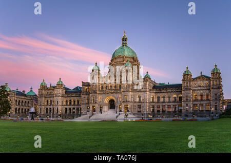 View of British Columbia Provincial Parliament Building at Dusk Stock Photo