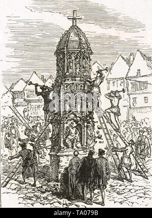 Destruction of Cheapside Cross,May 1643, ordered by the Committee for the Demolition of Monuments of Superstition and Idolatry during the English Civil War Stock Photo