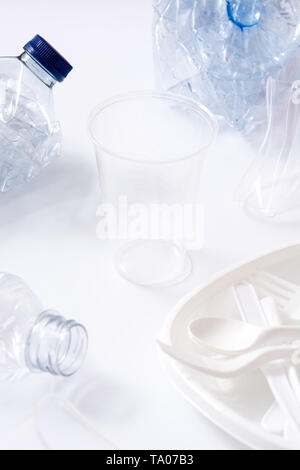 Disposable waste plastic isolated on white background Stock Photo