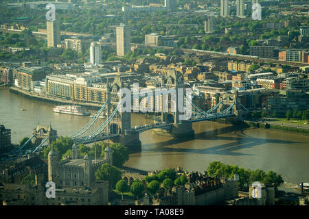 Views of Tower Bridge as seen from Searcys on the top floor of the Gherkin building in London. Photo date: Tuesday, May 21, 2019. Photo: Roger Garfiel Stock Photo