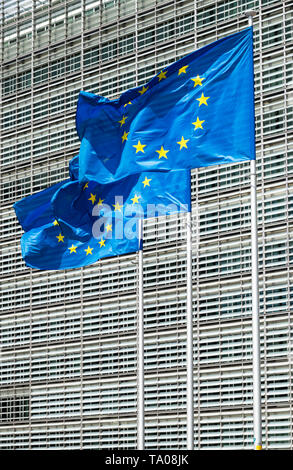 European union flags EU flags outside the EU commission building european commission building Berlaymont building, Brussels, Belgium, EU, Europe