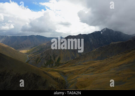 Views of beautiful Caucasian mountains, during trekking connects villages Omalo and Shatili, from Tusheti to Khevsureti, Georgia. Stock Photo