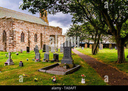 The Parish Church of St Mary, Holy Island of Lindisfarne, Northumberland, UK. July 2018. Stock Photo
