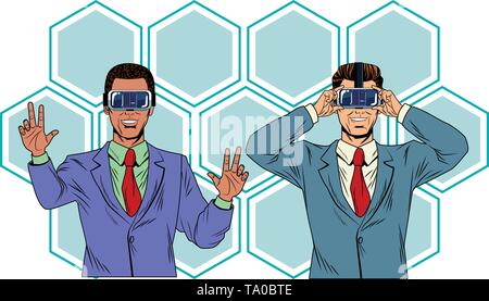 men with virtual reality headset Stock Vector