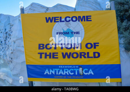 Orlando, Florida . February 26,  2019. Antarctica sign at Seaworld Theme Park . Stock Photo