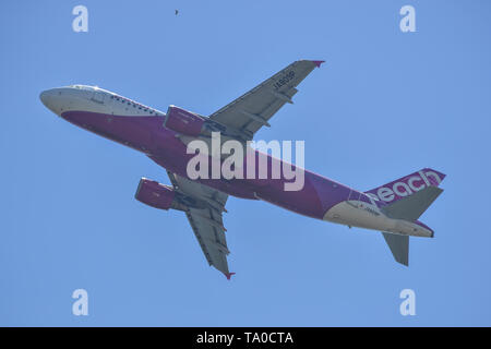 Osaka, Japan - Apr 18, 2019.  JA809P Peach Airbus A320 taking off from Kansai Airport (KIX) in Osaka, Japan. Stock Photo