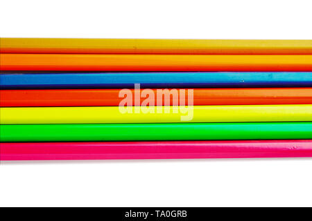 Colour pencils isolated on white background close up. Stock Photo