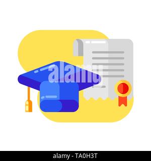 School background with education icons and symbols. Illustration in trendy flat style. Stock Vector