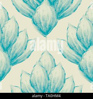 Vintage hand painted blue watercolour petals in damask style design. Seamless vector pattern on cream background. Great for fabric, wellness, beauty Stock Vector