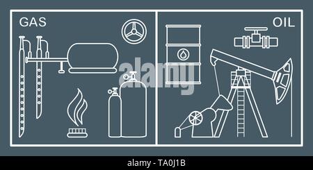 Vector illustration with equipment for oil and gas production. Oil industry, gas industry. Extraction and storage of oil and gas. Stock Vector