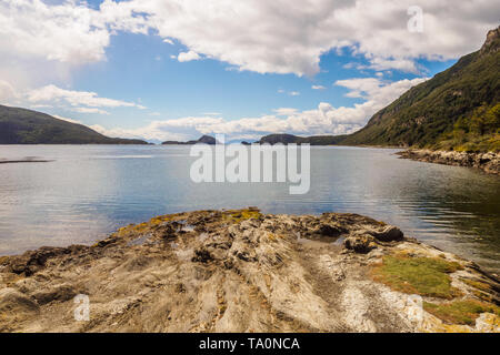 Lapataia bay in the Tierra del Fuego National Park. Ushuaia in the Patagonia Argentina Stock Photo