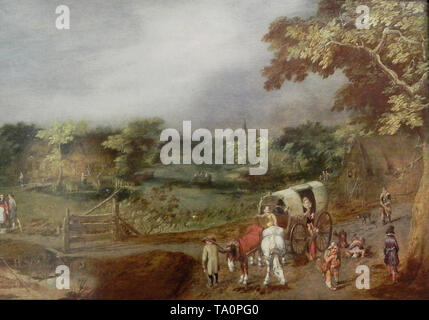 Adriaen van de Venne - summer village landscape with horse c 1625 Stock Photo