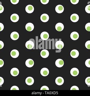Green and white polka dot abstract seamless pattern on a dark background. Vector illustration Stock Vector