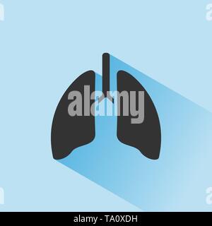 Lungs icon with shade on blue background. Vector illustration Stock Vector