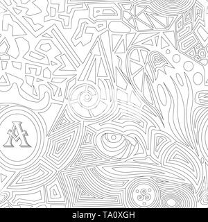 Abstract white vector doodle background with eagle and monogram. Seamless texture Stock Vector
