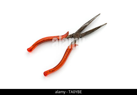 Bent needle nose pliers, isolated on white Stock Photo