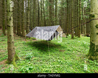 Camping with Hammock , Powys. UK Stock Photo