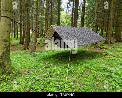 Camping with Hammock , Powys. UK Stock Photo