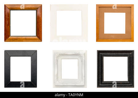 set of old picture frames with, isolated on white Stock Photo