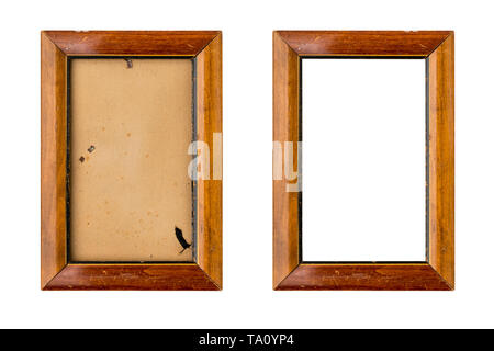 set of two old wood picture frames with passepartout, isolated on white Stock Photo