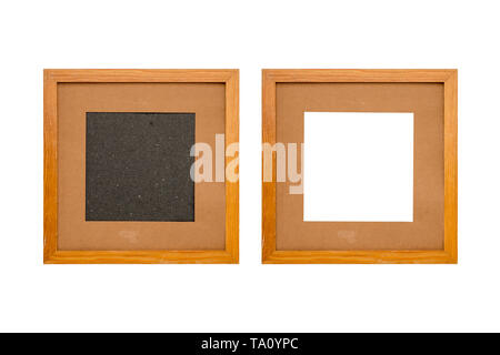 set of two old wood picture frames with passepartout, isolated on white Stock Photo