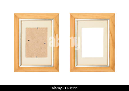 set of two old wood picture frames with passepartout, isolated on white Stock Photo