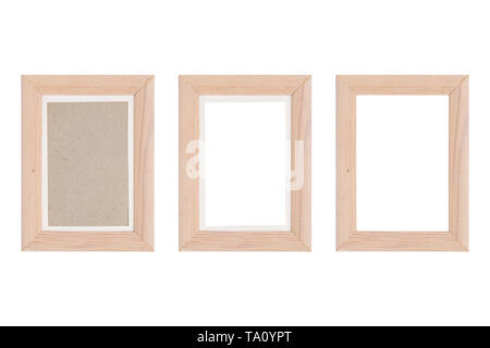 set of three wood picture frames with passepartout, isolated on white Stock Photo