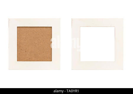 set of two old white wood picture frames with passepartout, isolated on white Stock Photo
