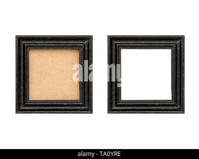 set of two old black wood picture frames with passepartout, isolated on white Stock Photo