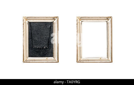 set of two old silver wood picture frames with passepartout, isolated on white Stock Photo