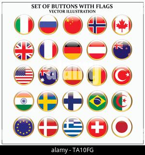 Bright set of banners with flags. Colorful illustration with flags of the world for web design. Vector illustration with grey background. Stock Vector