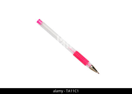 old used pink ball pen, isolated on white Stock Photo