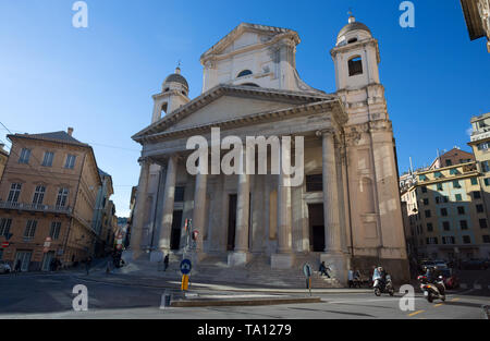 GENOA, ITALY, APRIL 29, 2019 - Basilica della Santissima Annunziata del Vastato of Genoa, Italy. Stock Photo