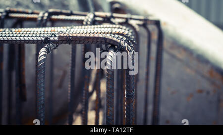 Dowel bar Steel for reinforcement structure foundation framework underground construction. Stock Photo
