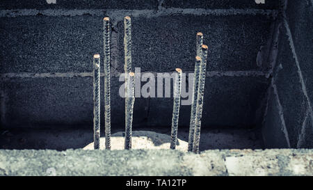 Dowel bar Steel on pile cut off for reinforcement under ground structure foundation. Stock Photo