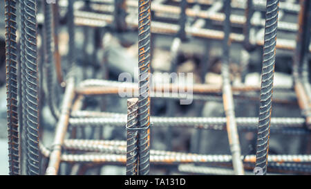 Dowel bar Steel for reinforcement structure foundation framework underground construction. Stock Photo