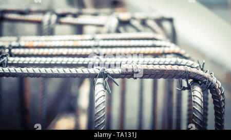 Dowel bar Steel for reinforcement structure foundation framework underground construction. Stock Photo
