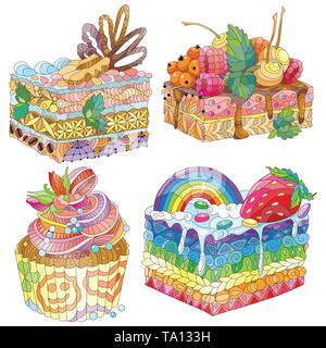 Vector pieces of cake with abstract ornaments. Stock Vector