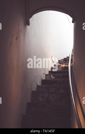 old concrete stair of building mystery way darkness background Stock Photo