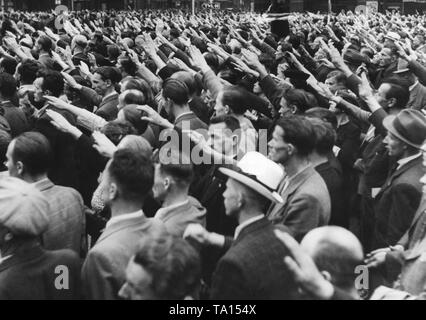 Rally at Wenceslas Square in Prague, 1942. Since March 1939, the areas of Bohemia and Moravia had been under German occupation. Stock Photo