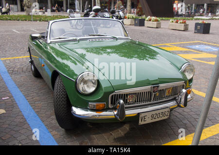 MESTRE, VENICE / ITALY - 22 SEPTEMBER 2018: MG MGB Old green vintage convertible car in Mestre, Italy Stock Photo