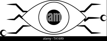 Bionic eye technology symbol in black and white Stock Vector