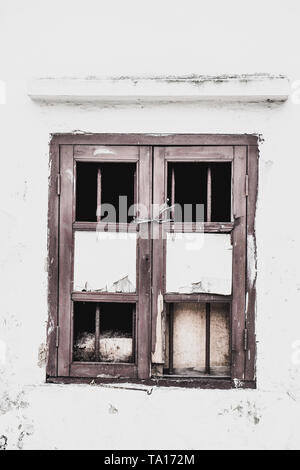 old vintage wooden window curved steel old fashion of house background Stock Photo