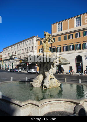 Rome, Italy - July, 23, 2017: Triton Fountain - a masterpiece of fountain's art of architect and artist Bernini in baroque style on Barberini Square Stock Photo