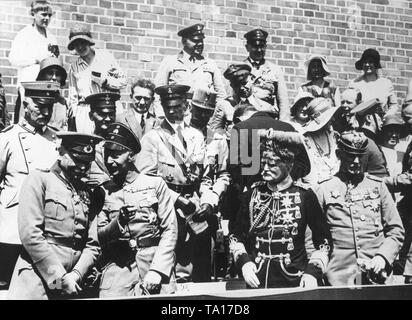 There are important guests in the VIP box (first row from left to right): Colonel General Hans von Seeckt, the German and Prussian Crown Prince Wilhelm of Prussia, Field Marshal August von Mackensen and the Bavarian Crown Prince Rupprecht of Bavaria. Stock Photo