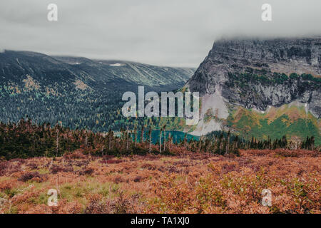 Views of Grinnell Lake from the Grinnell Glacier Trail in Glacier National Park, Montana, USA in the fall Stock Photo