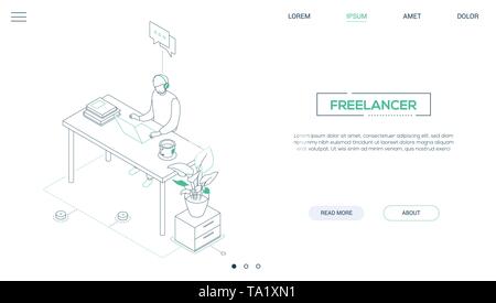 Freelancer - line design style isometric web banner Stock Vector